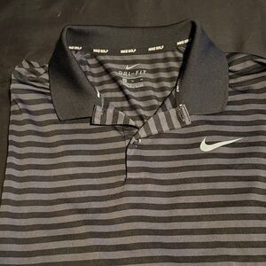 Nike Golf Dri-Fit Men's Black and Gray Striped Polo Shirt XL